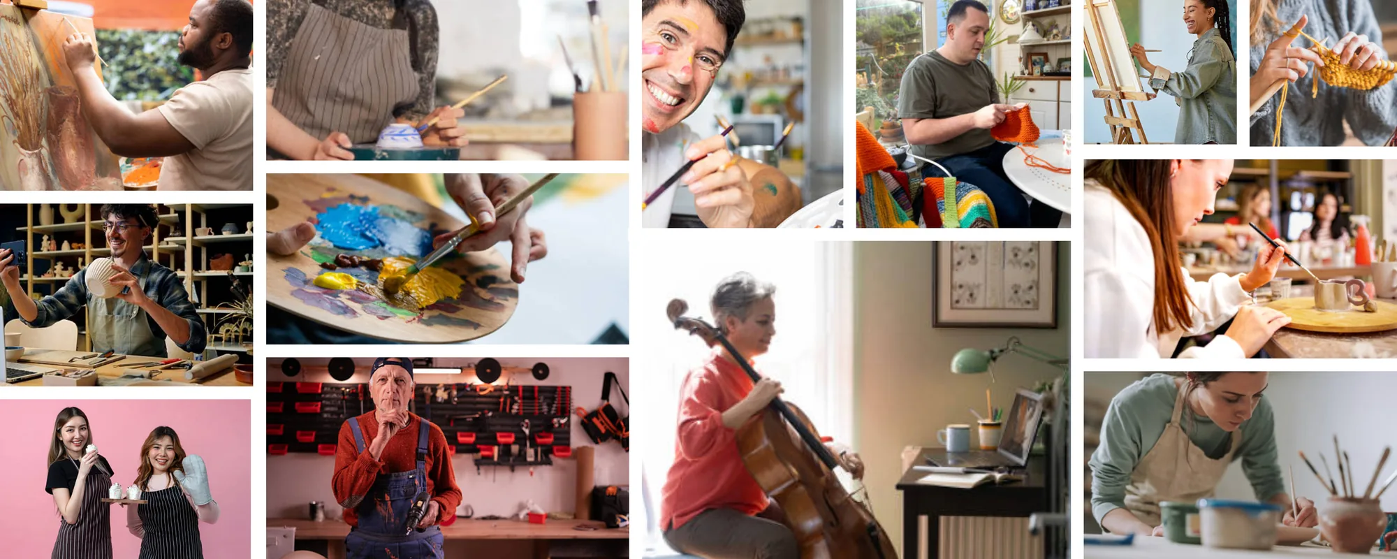 A collage of music, painting and hands-on creative classes